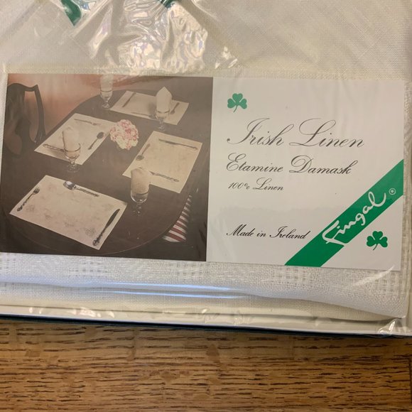 Vintage Irish Etamine White Linen Damask Sets 6 Placemats & 6 Napkins NWT - Picture 4 of 7